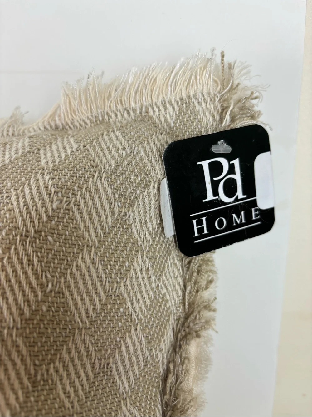 Paula Deen Home-Cream/Tan Geometric Print Throw Pillow w/Fringed Edges-NWT